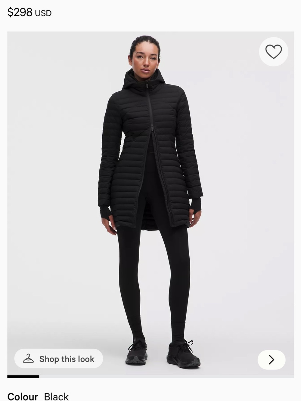 lululemon Black Long Quilted Hooded Puffer Coat